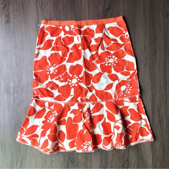J.Crew Linen Skirt Women Size 4 Orange White Tropical Bright Colorful Summer - Picture 2 of 7